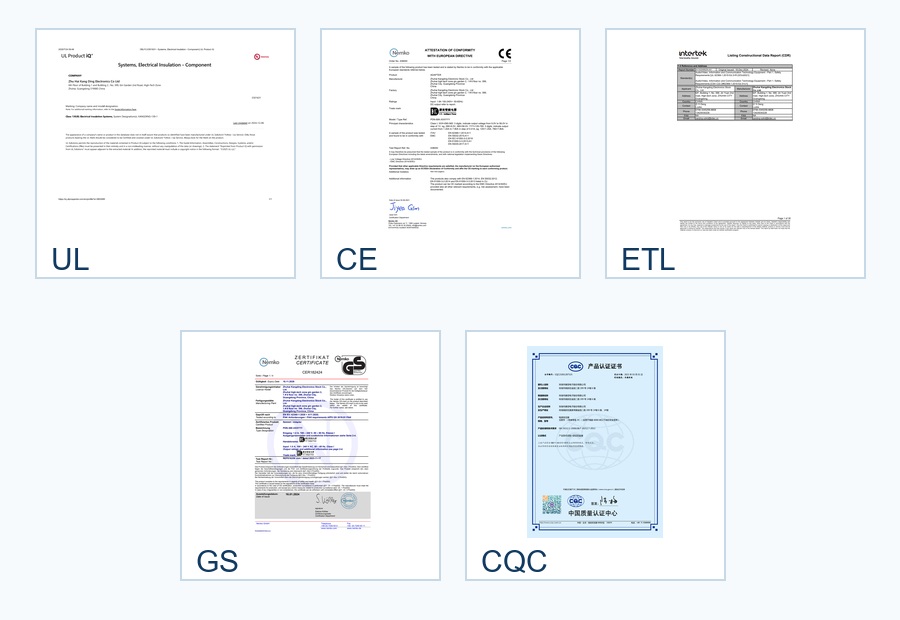 Original CE UL ETL GS and CQC compliance documents