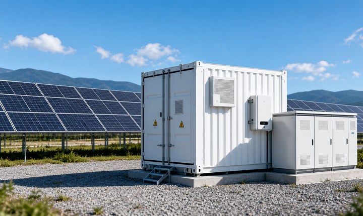 Solar panels and battery storage cabinets